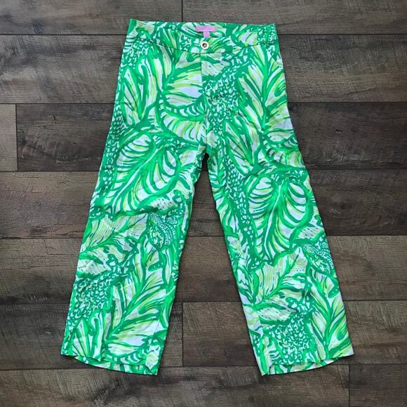 Lilly Pulitzer Lela Toucan Green Crop Pants - Picture 1 of 6